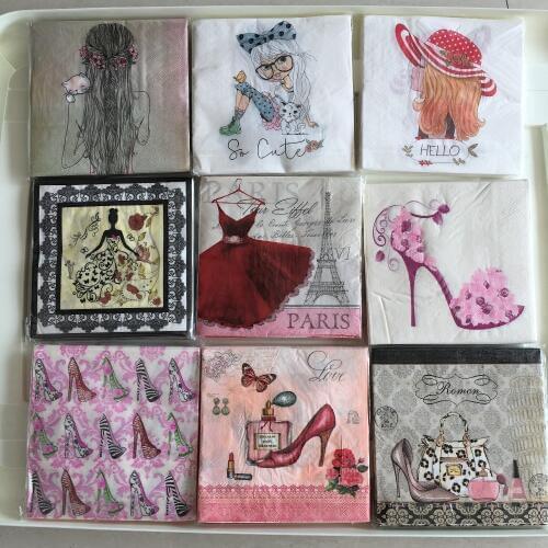 Decoupage wedding birthday party Napkin paper tissue black white pink purple heel girl Marilyn Monroe vintage serviettes decor