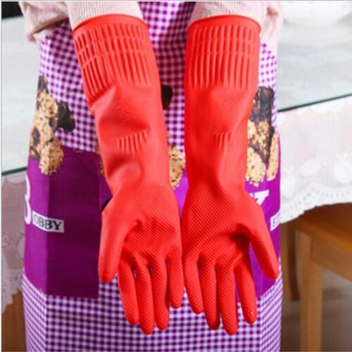 Flexible Comfortable Rubber Clean Gloves Red Dish Lady Washing Long Rubber Gloves Kitchen Cleaning Accessories
