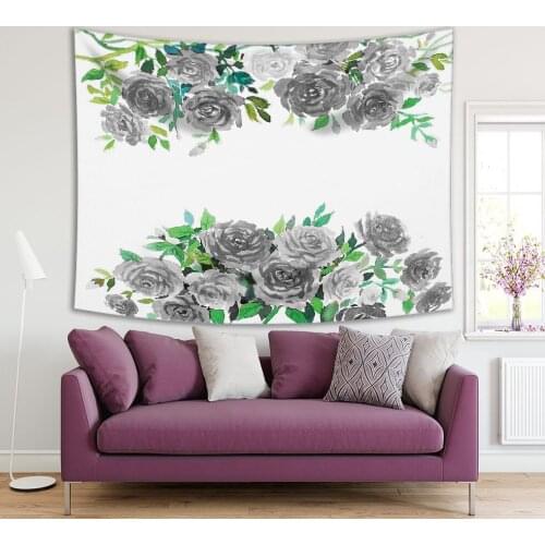 Tapestry Roses and Leaves Bouquet Summer Blooms Garden Flowers Nature Romance Watercolor Artwork Gray Green