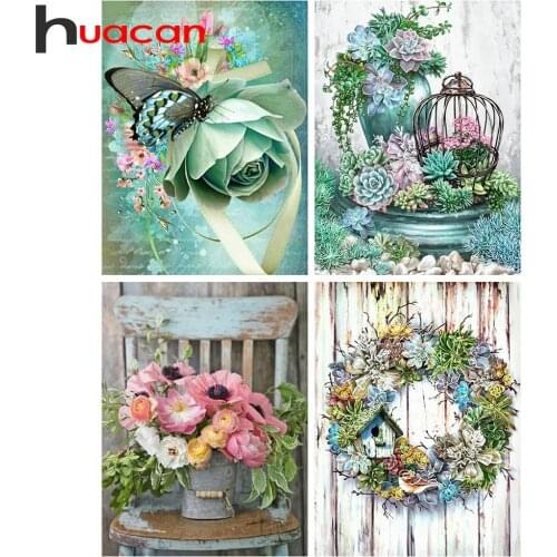 Huacan Full Square/Round Diamond Painting Flower 5D DIY Diamond Embroidery Art Kits Decorations Home