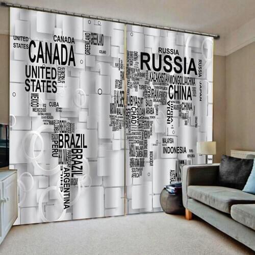 Map curtains 3D Curtain Luxury Blackout Window Curtain Living Room Blackout curtain