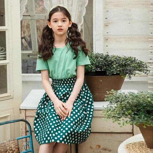 2021 Girls Sets Summer Girl Clothes Children T-Shirt + Polka Dot Skirt 2 Pcs Suits 4 To 16 Years Boutique Kids Clothing