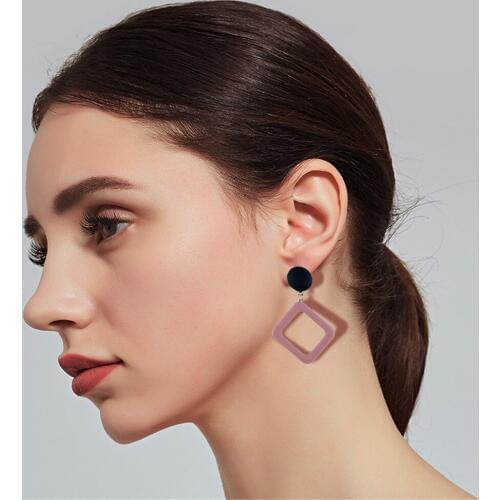CRLEY Leather Rhombus Earrings Square Dangle Hanging Simple Design Bohemia Style Elegant Black Pink Red Yellow Earring 2019