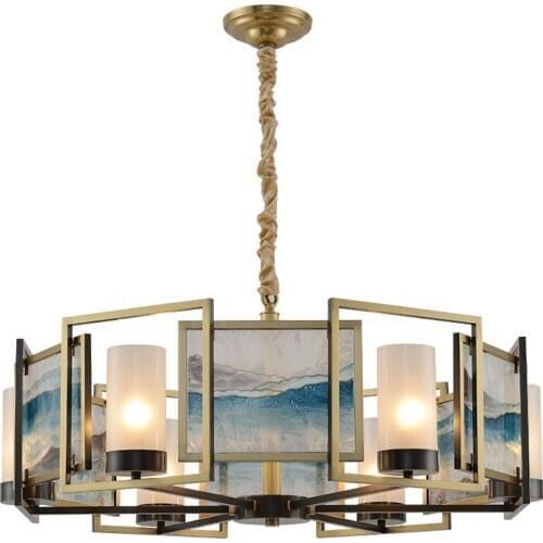 New Chinese style chandelier luxury villa hotel enamel copper living room bedroom dining room personality light luxury lamp