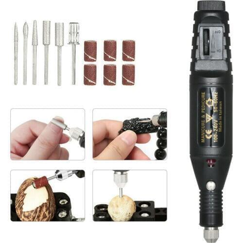 Adjustable Speeds Mini Electric Grinder Drill Bits Rotary Tools Grinding Machine Nail Gel Polish Manicure Machine Engraving Pen