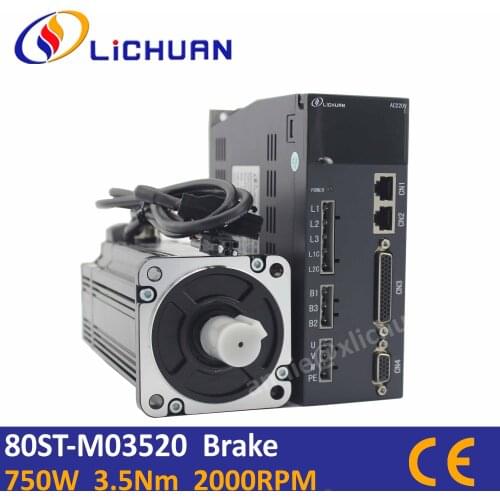 0.75KW motor brake for servomotores 750W AC220V servo motor cnc 2000rpm brushless servo AC servo torque 3.5Nm 80ST-M03520
