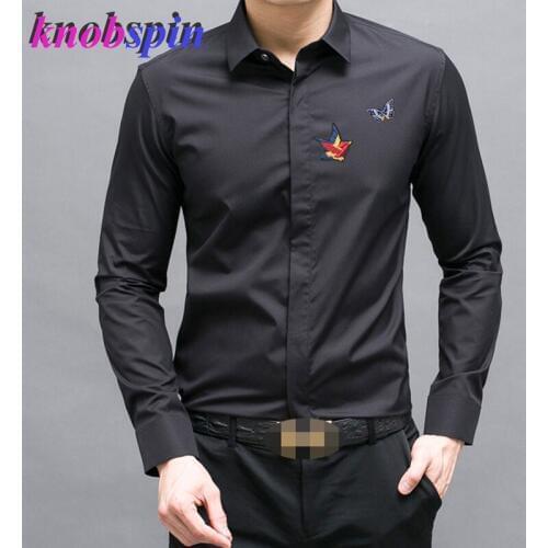 Brand Business male dress Shirt 2019 Long sleeve Solid color Slim Chemise homme 100% Pure Cotton Embroidery men shirts Plus size
