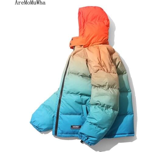 AreMoMuWha Winter Gradient Cotton Clothing Mens National Tide Brand Warm Thick Couple Clothing Bread Jacket Cotton Jacket Coat