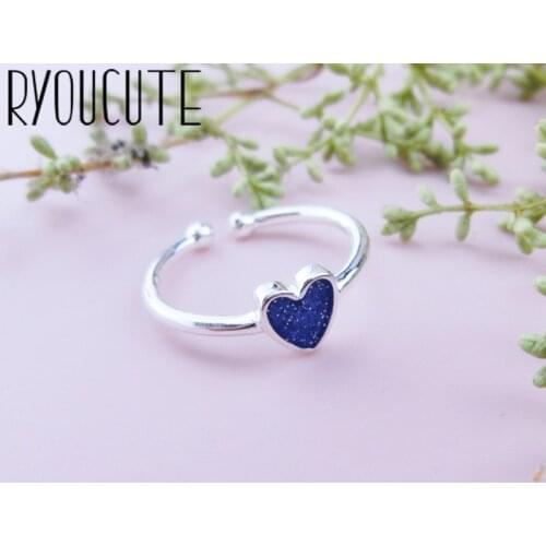 New Charming Open Blue Heart Ring for Women Vintage Boho Party Rings Gothic Punk Jewelry Gifts for Girls 2021