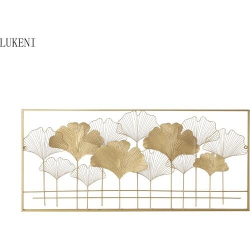 New Chinese Style Seaside Ginkgo Leaf Pendant Living Room Study Background Wall Hanging Golden Wrought Iron Wall Decoration