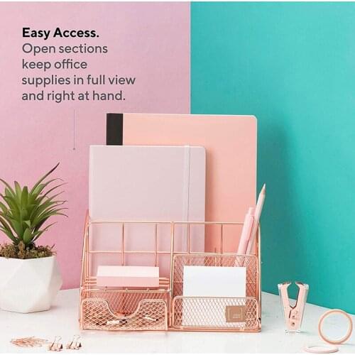 Office Desk Organizer with 6 Compartments and Drawer The Mesh Collection Storage Holder Case Storage Bags Holder Organizer
