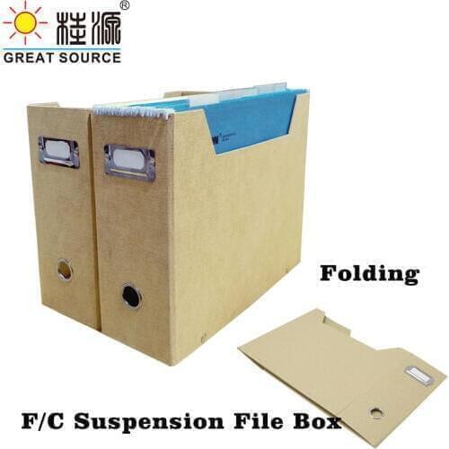 Foldaway Magazine Organizer F/C Suspension File Holder Office News Paper Storage Box Beige Natural Paper (4PCS)