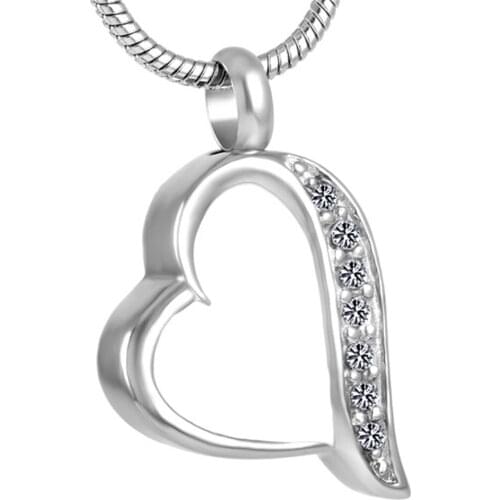Crystal Arround Cremation Necklace Heart Shape Stainless Steel Pet Memorial Urn Pendant Funeral Keepsake Jewelry for Ashes Hold
