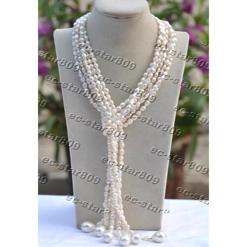 Z11418 3strands 50" 19mm Baroque White Pearl Necklace Shell Pearl Drop Pendant