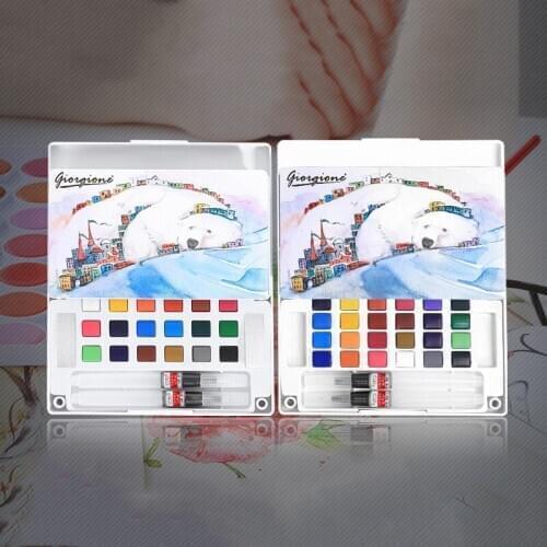 18 color high quality solid transparent watercolor paint pigment art supplies suit send Portable running water pen 2 pcs