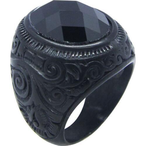 Support Dropship Newest Black Huge Crystal Ring 316L Stainless Steel Jewelry Punk Style Fashion Party Ring