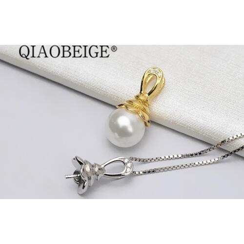 QIAOBEIGE hat shape diy pendant bead mounting jewellery pearl pendant for necklaces ,charms make jewelry 925 sterling silver