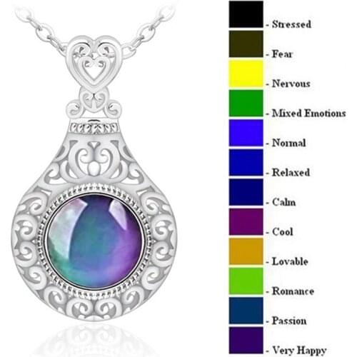 Luxury Fashion Hollow Out Oval Openable Pendant Necklace Jewelry Temperature Change Color Mood Necklace Women