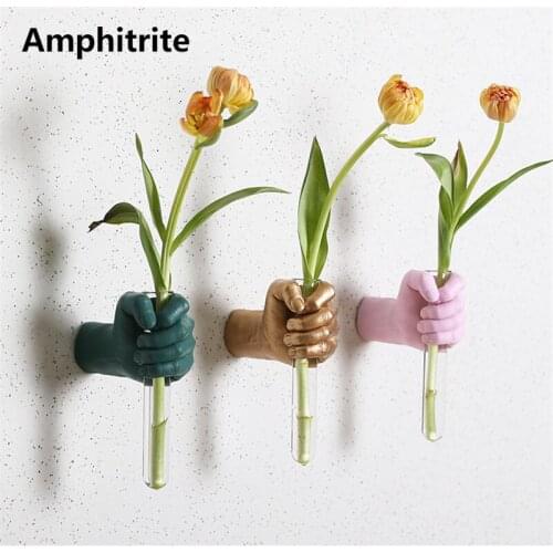 Hand Hydroponics Wall Vase Hanging Decoration For Home Creative Handicraft Resin 3d Flowerpot Decoration Wall Bottom Ornaments