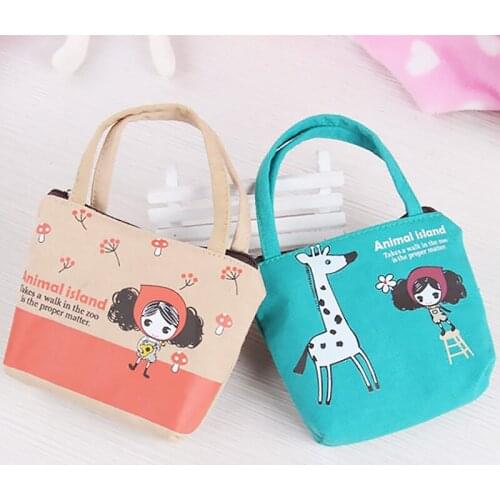 Cartoon Girls Mini Canvas Shoulder Bag Cute Lovely Small Cotton Handbag Totes Ladies Casual Vintage Purse Cloth Bucket Pouch