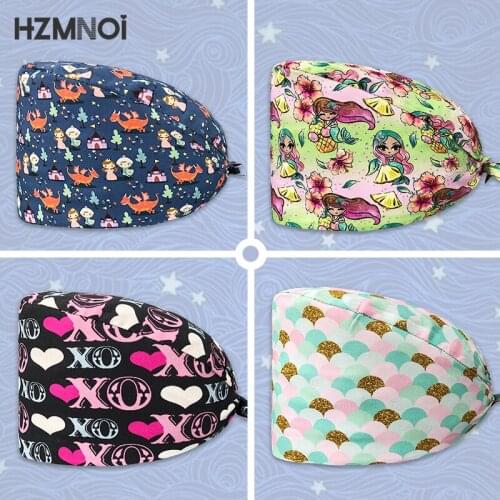 Unisex Womens Scrub Hat Adjustable Cotton Dentist Hat High Quality Adjustable Sweat Absorbent Elastic Cotton Cute Scrub Cap