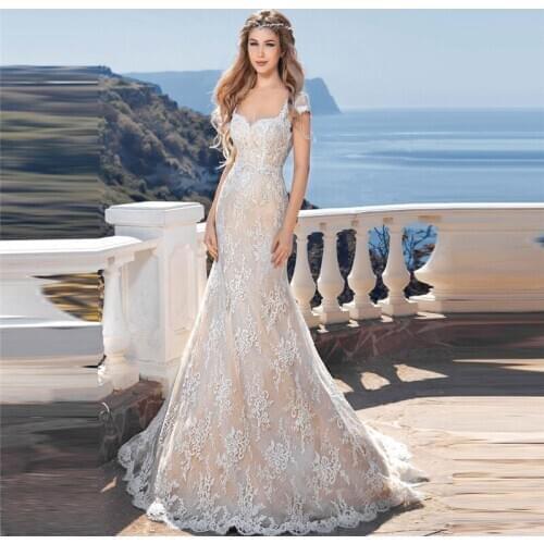 Custom Made Short Sleeves Lace Mermaid Wedding Dresses Sexy Backless Trumpet Long Women Bridal Gowns Formal Slim Fashion