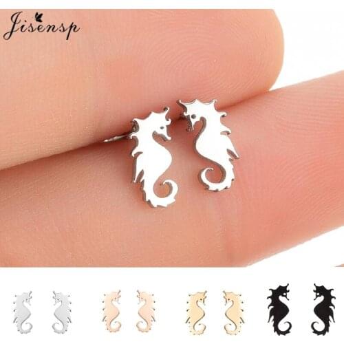 Jisensp Vintage Small Cute Earrings for Women Trendy Boho Stainless Steel Animal Hippocampus Earrings Women Fashion Jewelry Gift