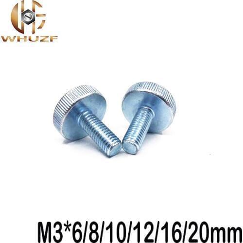 10Pcs DIN653 GB835 M3*6/8/10/12/16/20mm Knurling Flat Head Knurled Thumb Screw Hand Tighten Computer Screws