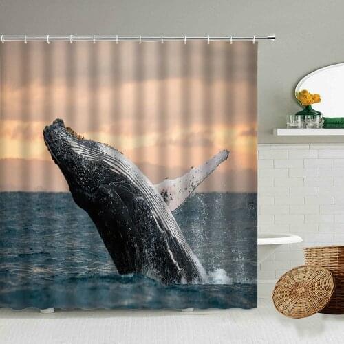 Dolphin Hippo Pig Animal Swimming Sea Shower Curtain Ocean Natural Landscape Bathroom Decoration With Hook 3D Waterproof Screen