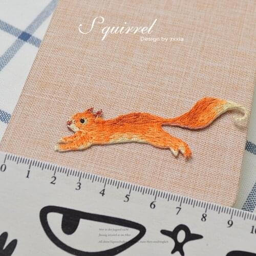 Embroidery Symmetry Squirrel Iron on Patches for Clothing Diy Cartoon Animals Decorative Applique Badges for Clothes Pokemon