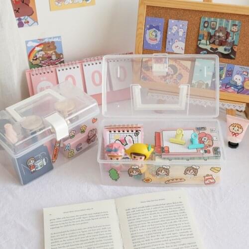 W&G Korea Ins Transparent Portable Storage Box Desktop Dustproof Large Capacity Finishing Plastic Portable Household Medicine