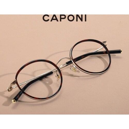 CAPONI Round Frame Glasses Retro Stylish Alloy Girls Eyeglasses Amber Color Anti Blue Light Computer Glasses For Women JF31033