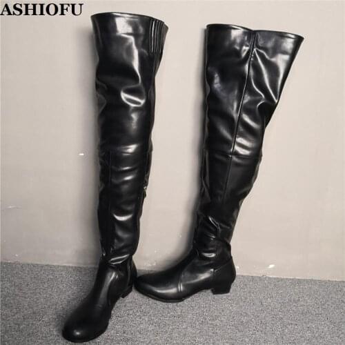 ASHIOFU New Arrival Women Thigh High Boots Real Picture Sexy Night-club Over Knee Boots Winter Evening Fashion Long Boots Shoes