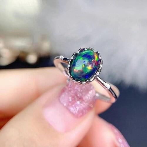 Fashion classic Embedding round Natural black opal Ring S925 Silver Natural gemstone Ring girl Women party gift fine Jewelry