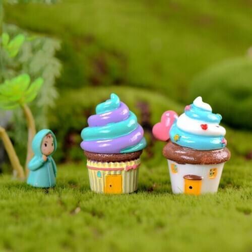 2PCS Cake House Fairy Garden Micro Landscape Garden Decor Resin Cake DIY Miniatures Crafts Kids Toys Home Decoration Accessories