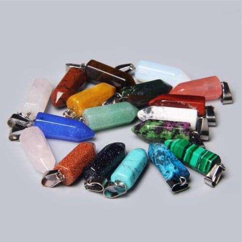 5pcs/lot Hot Sale Fashion Bestselling Good Quality Natural Stone Mix Point Pillar Pendants for Jewelry Making Necklace 22*8mm