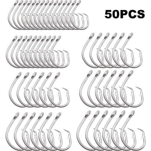 50pcs/Box Fishing Tuna Hooks Kit Stainless Steel Circle Hook Big Game Saltwater Hook For Saltwater Fishing