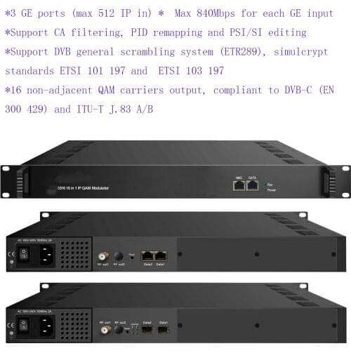 512 IP to 16 channel QAM modulator, IP to DVB-C J.83A/B/C modulator, IPTV encoder modulator, 16 way non-contiguous DVB-C