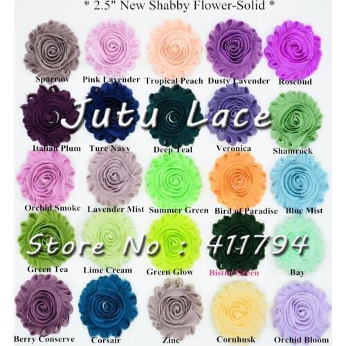 52.5 yards / lot 2.5" shabby frayed chiffon rose flower trim (108 colors for selection)