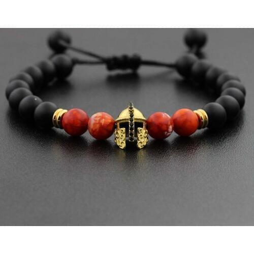 Stainless Steel Roman Knight Spartan Warrior Gladiator Helmet Bracelet Men Women Stone Bead Bracelet Mala Yoga Braided Bracelet