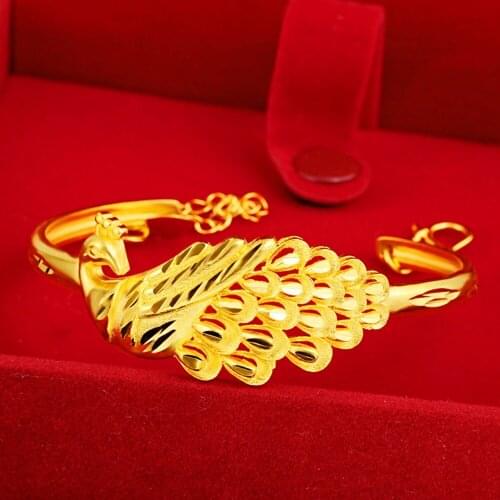 Phoenix Cuff Bangle Women Bracelet Yellow Gold Filled Classic Dubai Wedding Party Female Jewelry Gift