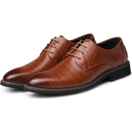 Business Dress Shoes Classic Oxfords for Men Leather Lace Up Derby Shoes Pointed Wedding Footwear Big Size 38-48 On Sale