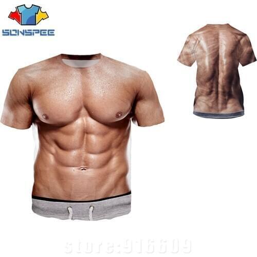 Anime 3D Print T shirt Womens T-shirts Animal Naked Hairy Man Nude Skin Chest Muscle Mans T-shirt Harajuku Fake Muscle Shirts