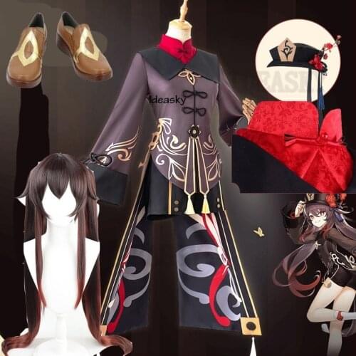 Genshin Impact Hutao Cosplay Costume Uniform Wig Cosplay Game Hu Tao hat shoes Chinese Style Halloween Women kids girl child