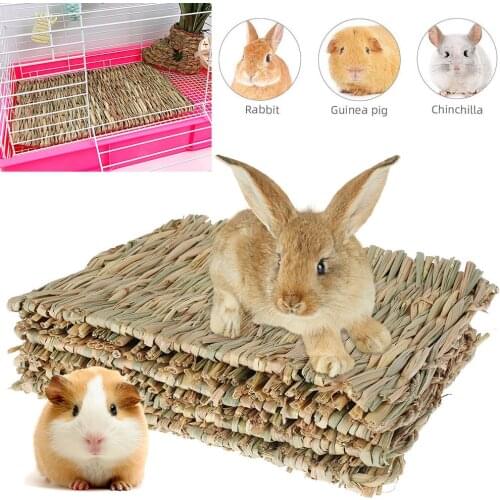 4Pcs 20*28CM Small Animal Chew Toy Beds Natural Handwoven Grass Mats for Hamsters,Rabbit Guinea Pig Ferret Bunny Bedding Nest