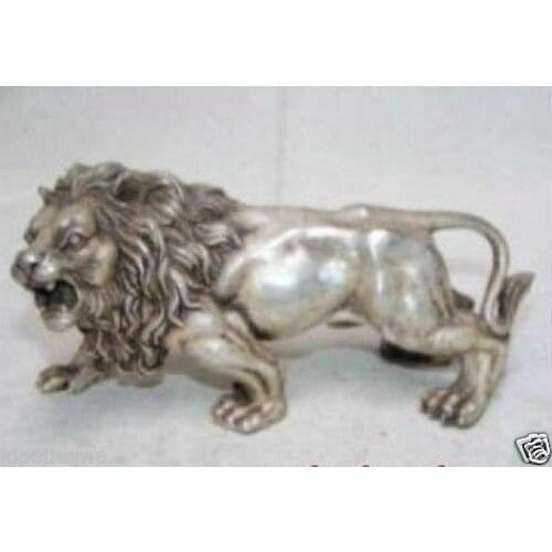 Chinese Tibet silver white exquisite bronze lion statue
