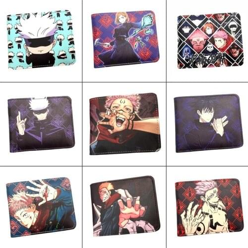 PU Wallet Anime Jujutsu Kaisen Short Bifold Boys Girl Photo Card Holder Layers Cartoon Unisex Coin Zip Pocket Casual Print Purse