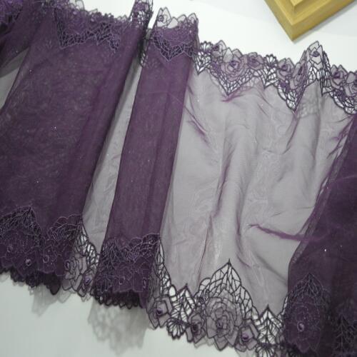 Somelace 26cm wide(1Y/lot)dark purple mirror floral embroidery lace Hight quality lace fabrics embroidered lace18072004