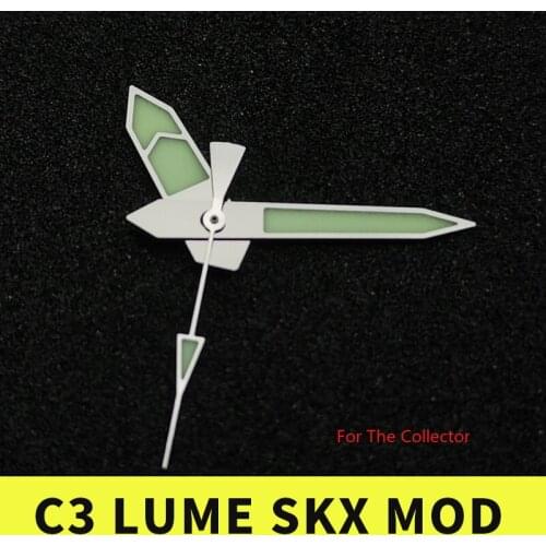 HOT Super C3 Lume Silver Watch Hands MOD Fit SKX SRP 4R36 7S26 NH35 NH36 Mov't Sea Urchin Style Green Luminous