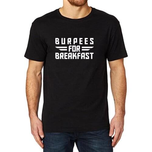Lyprerazy Mens Burpees For Breakfast Workout Gym Exercise Saying Hustle Grind Quote Summer Funny Letter Print T-shirt